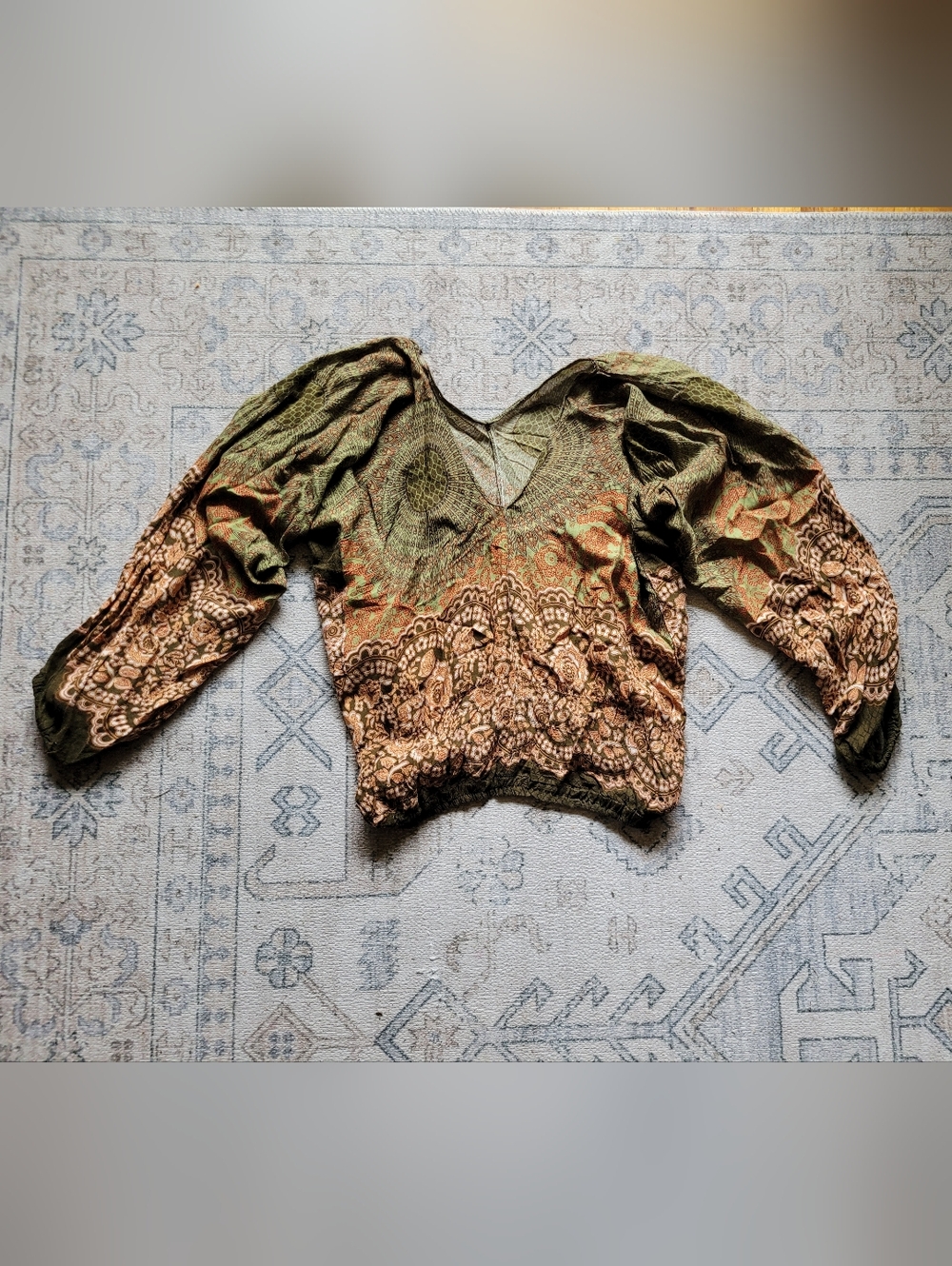 Bohemian Printed Harem Shirt in Olive & Rust
